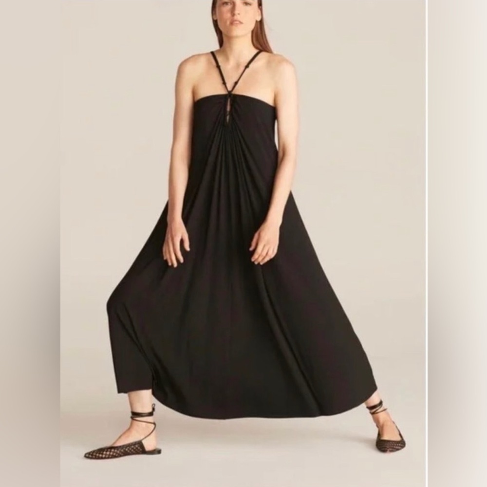 REBECCA TAYLOR Black Jersey Knit Cotton Keyhole Halter Maxi Dress Sz S